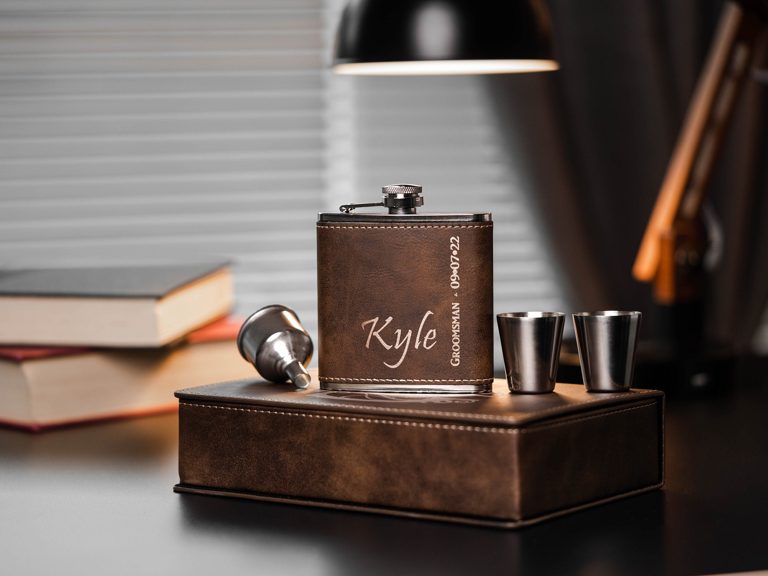 Engraved Flask Gift Set Personalized Flask Set for Groomsmen Etsy