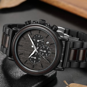 Houten horloge verjaardagscadeau voor man, man jubileumcadeau, gepersonaliseerde houten horloge man, gegraveerd horloge cadeau bruidegom