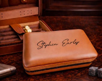 Personalized Travel Cigar Humidor Case with Cutter and Dropper