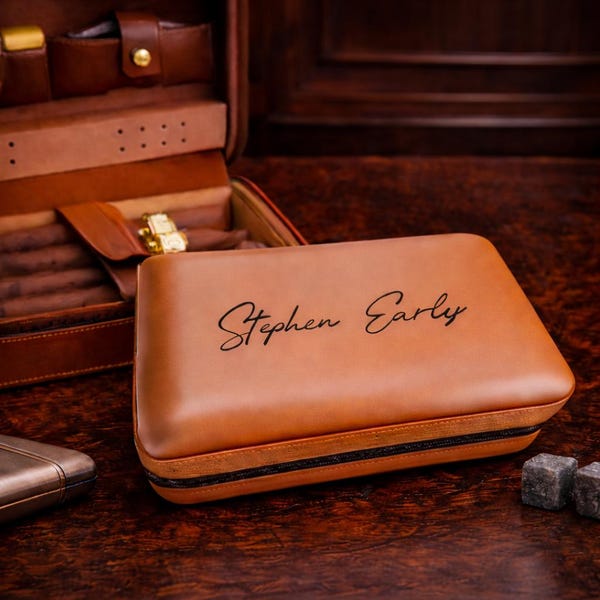 Personalized Travel Cigar Humidor Case with Cutter and Dropper