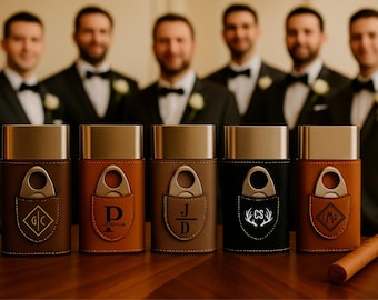Personalized Leather Cigar Case with Cutter, Engraved Travel Cigar Holder, Groomsmen Gift