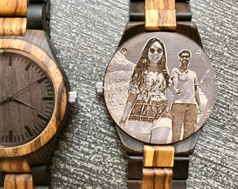 Photo Watch Engraved Photo- Wood Watch, Men’s Wooden Watch, Mens Wood Watch,Wood Watches for him, personalize watch, Boyfriend Gift