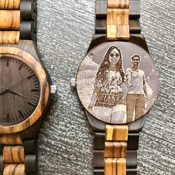 Photo Watch Engraved Photo- Wood Watch, Men’s Wooden Watch, Mens Wood Watch,Wood Watches for him, personalize watch, Boyfriend Gift