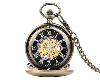 Custom Engraved Steampunk Pocket Watch, Bronze Double Hunter