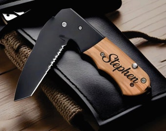 Cuchillo de bolsillo grabado personalizado para él / Regalo de cuchillo de caza personalizado / Regalo único de marido o novio / Cuchillo de bolsillo personalizado de calidad