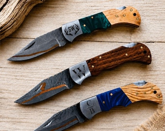 Personalized Damascus Pocket Knife with Copper Inlay, Custom Gift for Him, Dad Husband Gift, Groomsmen Gift, Christmas Gift