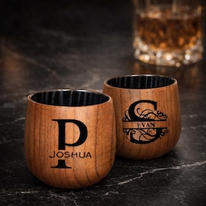 Personalized Engraved Wooden Bourbon Cup: Rustic Whiskey Lover Gift