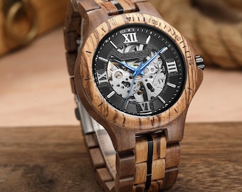 Reloj exclusivo de madera autentica y acero inoxidable con manecillas con rodamiento de bolas magnetico caja de regalo de haya maciza con personalizacion opcional ESTILO 1 Etsy Espana