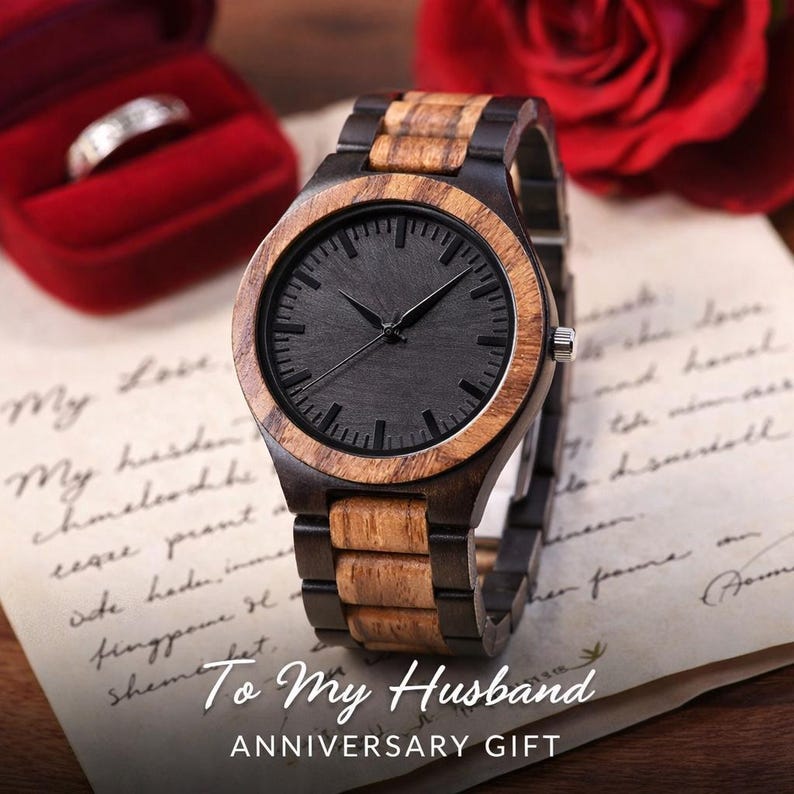 Engraved Wood Watch | Anniversary Gift for Him image 3