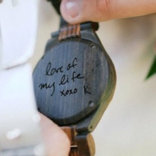 Personalized Handwriting Engraved Wood Watch - Custom Men's Gift