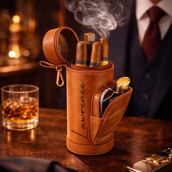 Personalized Leather Travel Cigar Humidor, Golf Gift