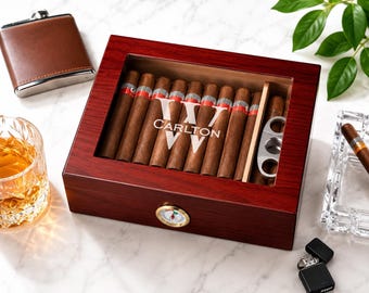 Personalized Humidor Box with Hygrometer | Custom Engraved Cigar Gift