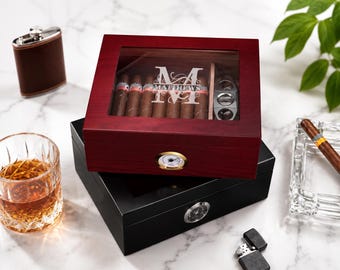 Personalized Retirement Cigar Humidor, Engraved Wooden Humidor Box, Retirement Gift for Dad, Boss, Grandpa, Custom Cigar Gift for Men