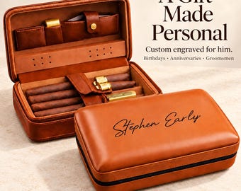 Personalized Travel Cigar Humidor Case with Cutter and Dropper