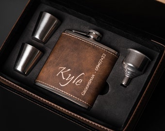 Engraved Flask Gift Set, Personalized Flask Set for Groomsmen, Best Man Hip Flask, CustOm Groomsman Hip Flask