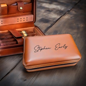 Personalized Leather Cigar Humidor Box Groomsmen Gift, Husband Anniversary Birthday Gift, Travel Cigar Humidor Case