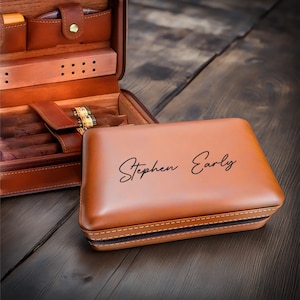 Personalized Leather Cigar Humidor Box Groomsmen Gift, Husband Anniversary Birthday Gift, Travel Cigar Humidor Case