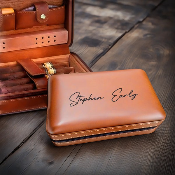 Personalized Travel Cigar Humidor Case with included accessories, Cigar Box Case, Gift for Husband Cigar Aficionado