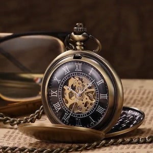 Specialgraverat Steampunk-fickur, bronsdubbeljägarur bild 4