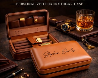 Abitur Geschenk, Vatertagsgeschenk - Personalisierte Reise Zigarren Humidor Hülle mit Cutter und Dropper