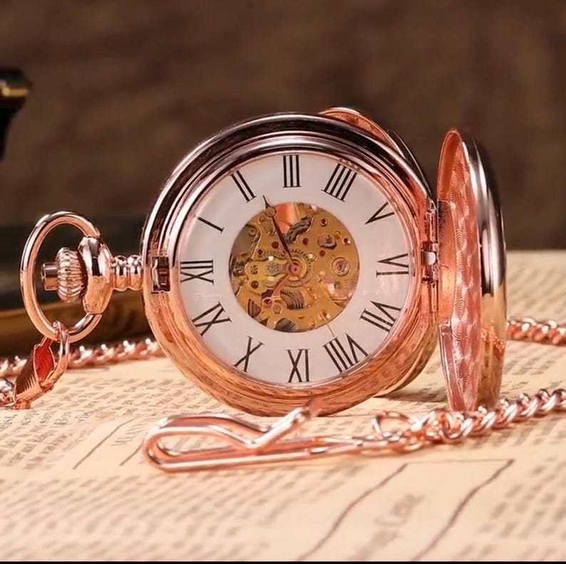 Specialgraverat Steampunk-fickur, bronsdubbeljägarur bild 5