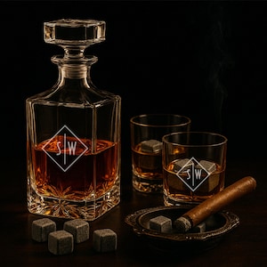 Custom Whiskey Decanter Set with Glasses – Personalized Groomsmen Gift, Best Man Gift, Wedding Party Favor, Engraved Barware Gift for Him