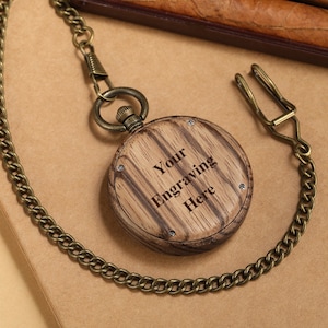 Personalized Walnut Wood Pocket watch Custom Engraved Gift for Special Occasions, Engraved with your message or initials. image 5