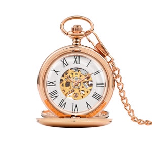 Reloj de bolsillo de doble cazador personalizado para hombres, regalo de reloj de bolsillo mecánico de bolsillo vintage de oro de acero inoxidable, regalo de reloj de bolsillo retro imagen 4