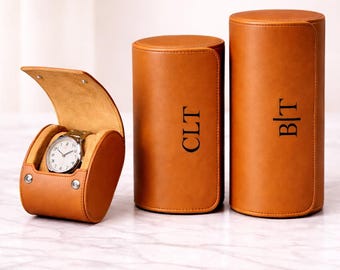 Personalized Vegan Leather 3-Slot Watch Roll Travel Case