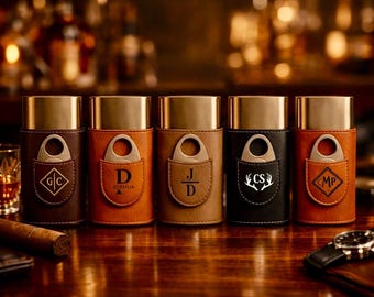 Personalisiertes Kunstleder Zigarrenetui mit Cutter - Trauzeugen Geschenk