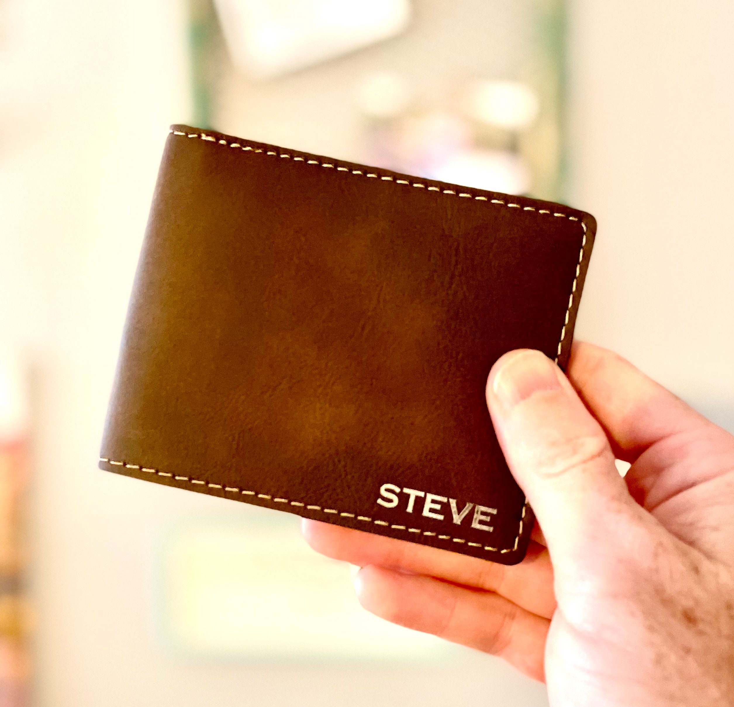 Personalized Leatherette Wallet for Men: Custom Engraved Bifold