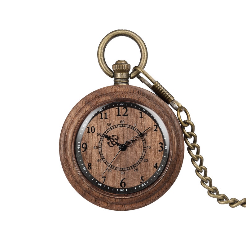 Personalized Walnut Wood Pocket watch Custom Engraved Gift for Special Occasions, Engraved with your message or initials. image 4