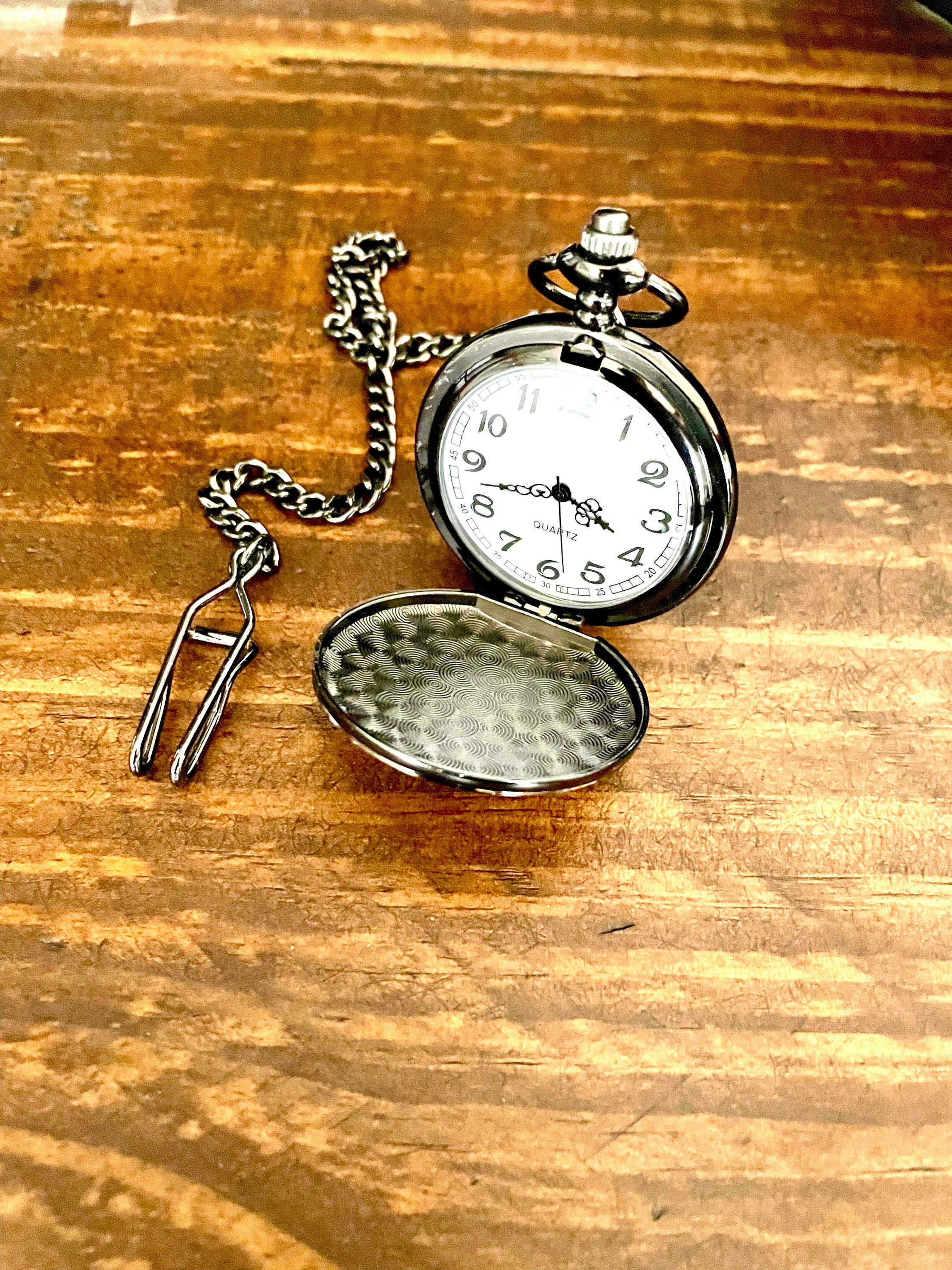 Engraved Black Pocket watch for Men Custom Pocket watch Etsy