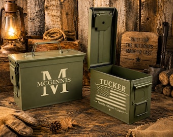 Personalized Ammo Box, Custom Engraved Ammo Can, Gift for Him, Dad Gift, Husband Gift, Hunter Gift, Groomsmen Gift, Veteran Gift