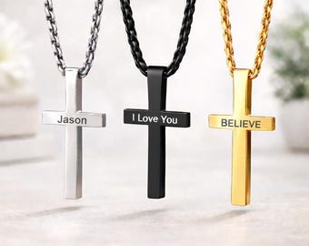 Benutzerdefinierte Kreuz Halskette für Männer - personalisiertes christliches Geschenk für Taufe, Konfirmation, Abschlussfeier, Geburtstag