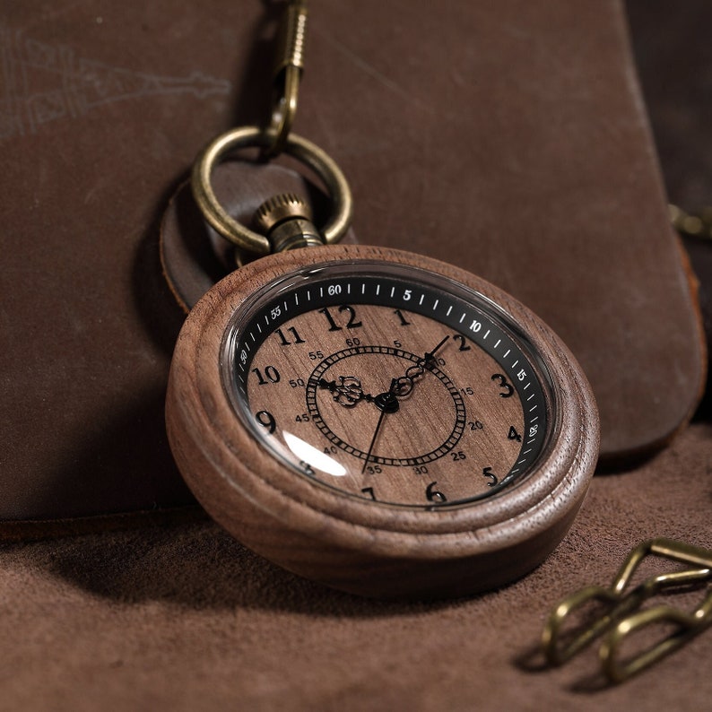 Personalized Walnut Wood Pocket watch Custom Engraved Gift for Special Occasions, Engraved with your message or initials. image 3