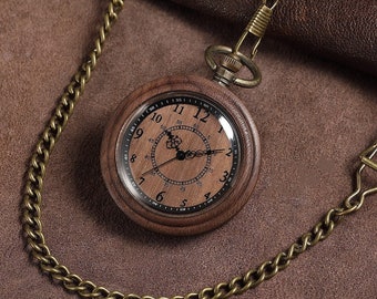 Montre de poche en bois pour homme, montre de poche en bois personnalisée, gravure de montre de poche en bois, cadeau d'anniversaire en bois, cadeau de montre de poche de garçons d'honneur