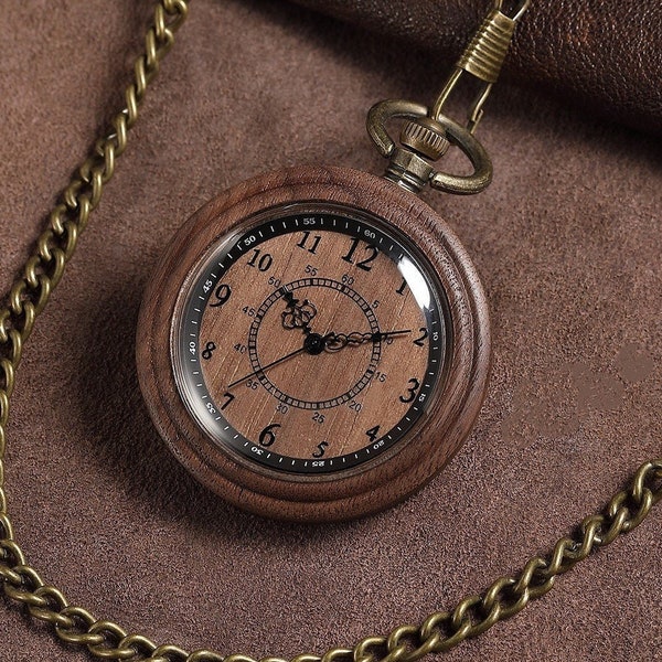 Personalized Walnut Wood Pocket watch - Custom Engraved Gift for Special Occasions, Engraved with your message or initials.