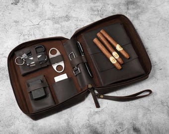 Personalized Leather Travel Cigar Case – Monogrammed Cigar Holder, Groomsmen Gift