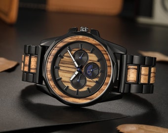 Wood Watch Cadeau anniversaire pour homme, Homme Cadeau anniversaire, Montre en bois personnalisée Homme, Montre gravée Cadeau de marié