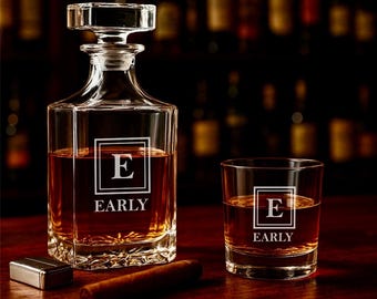 Conjunto de decantadores de uísque personalizados: presente de bourbon gravado com copos opcionais