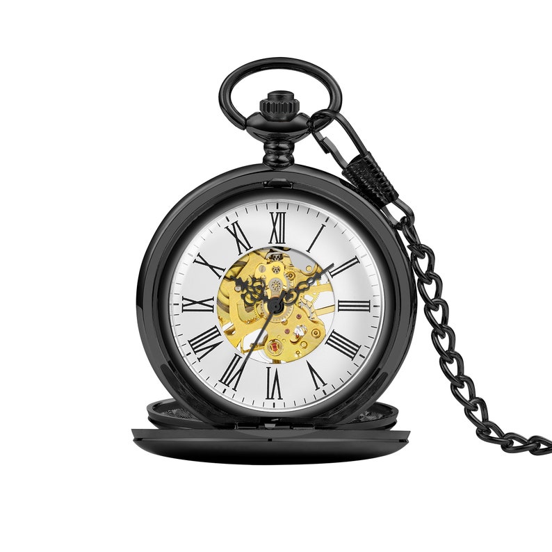 Specialgraverat Steampunk-fickur, bronsdubbeljägarur bild 14
