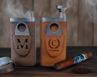 Personalized Cigar Case with Cutter - Groomsmen Gifts, Cigar Travel Case, Gift for Him, Cigar Case with Flask