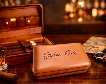 Personalized Leather Cigar Travel Humidor, Groomsmen Gift