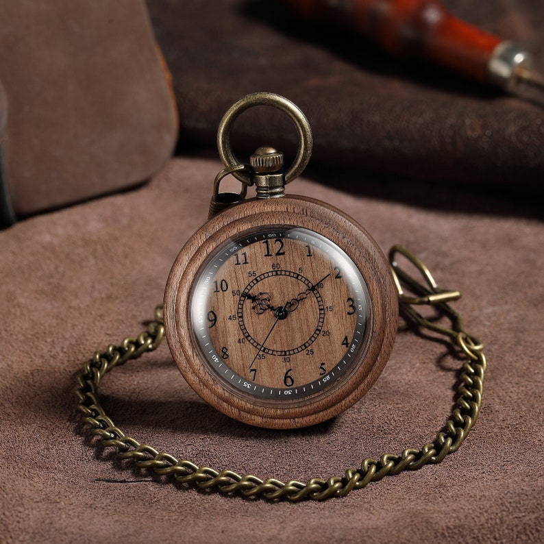 Personalized Walnut Wood Pocket watch Custom Engraved Gift for Special Occasions, Engraved with your message or initials. Walnut
