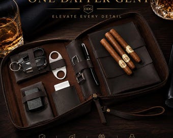 Personalized Retirement Cigar Case, Engraved Leather Travel Humidor, Retirement Gift for Dad, Boss, Grandpa, Custom Cigar Holder