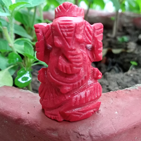 HiJet Unique Corail Rouge Sculpté Ganesha  StatueLong Chakra Équilibrage Méditation Yoga Reiki Pierres Précieuses Spirituel Énergisé