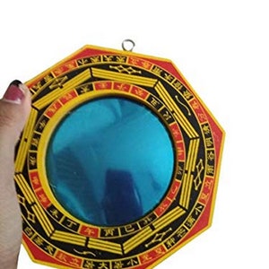 Hijet Feng Shui Traditional Vastu Bagua Mirror-Yellow,Red,Black Convex Wall Hanging for Positive Energy, Protection from Evil, Good Luck. image 4