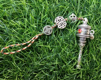 Hijet Exclusive Silver Buddhist Tibetan Prayer Wheel Car Hanging,Home Hanging,Spiritual Gift