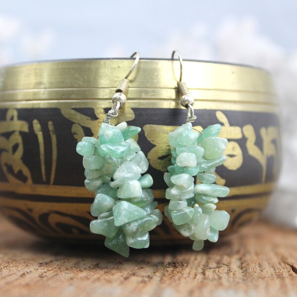 HiJet Boucles d'oreilles puces Aventurine vert naturel Boucles d'oreilles pendantes Bijoux de mode